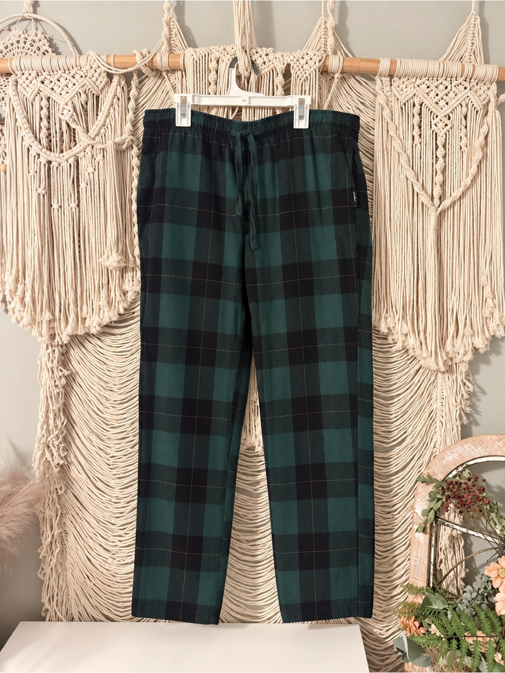 Men's Eddie Bauer Green Plaid pajama Drawstring Pants